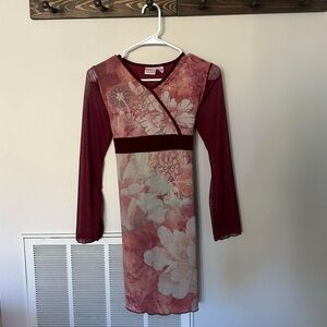 xhilarartion y2k burgundy floral mini dress